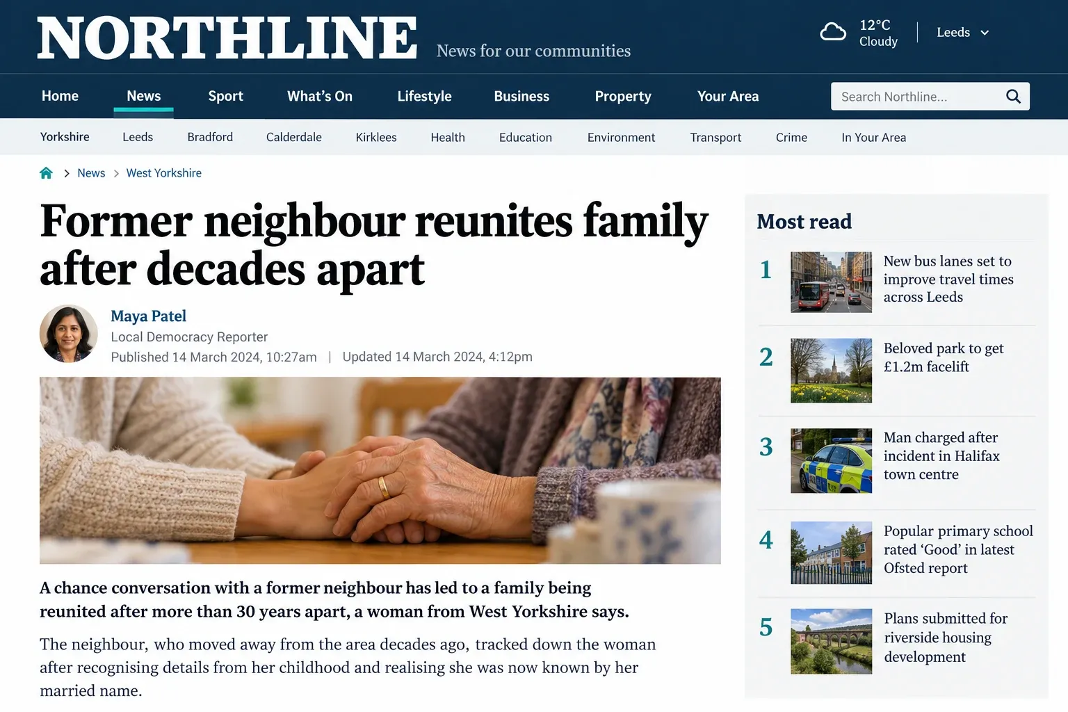 Local news article with masthead, headline and byline, linking a historic identity to a married name